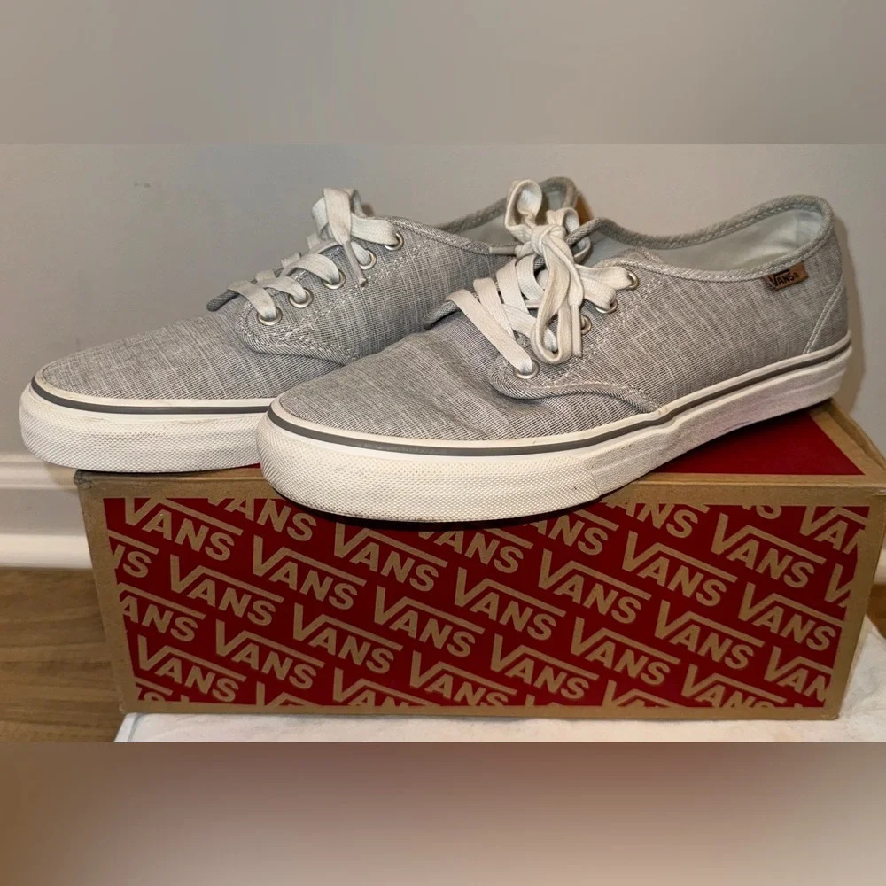 VANS Camden Ortholite Sneakers Gray White Lace Up Leather Accent Shoes 9.5
